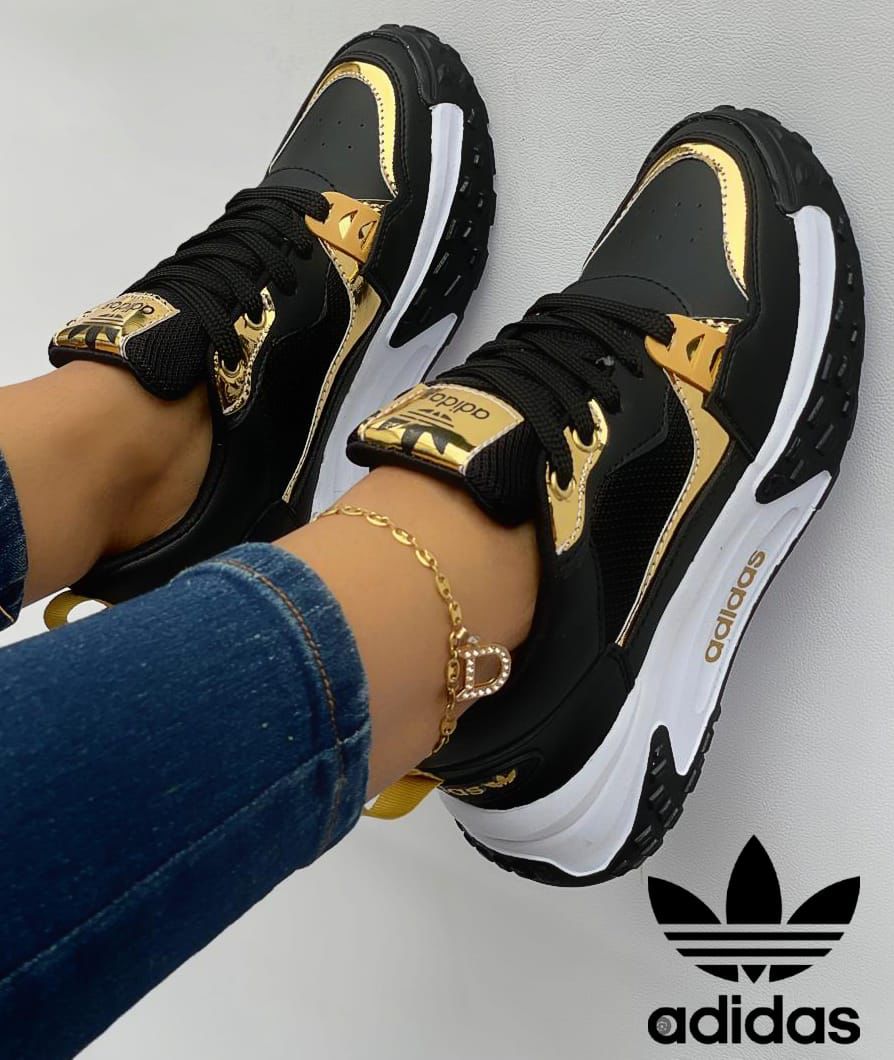 Tenis Adidas Dama Mt Negro Dorado